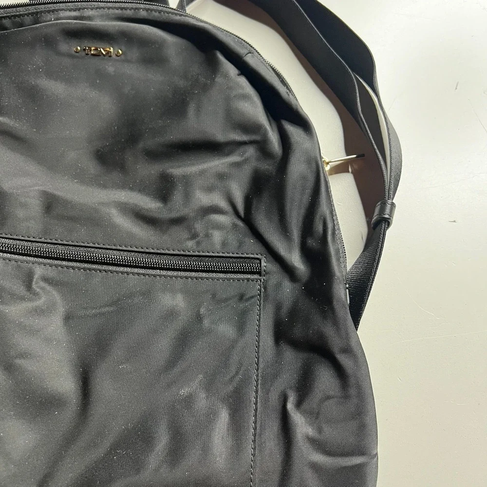Tumi Just In Case Backpack Black Nylon‎ Gold Hardware Travel Packable Bag